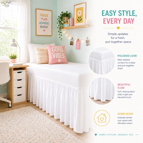 Twin XL Ruffled Bed Skirt with 36-Inch Drop - White Microfiber Dust Ruffle