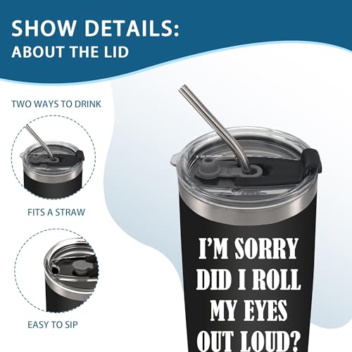 Did I Roll My Eyes Out Loud 20oz Stainless Steel Tumbler with Lid (Black) – Funny Attitude Travel Mug