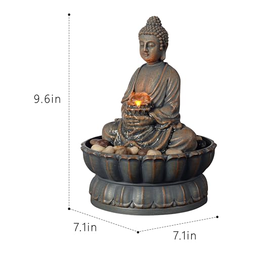 Buddha Tabletop Water Fountain with LED Light - Relaxing Zen Indoor Decor