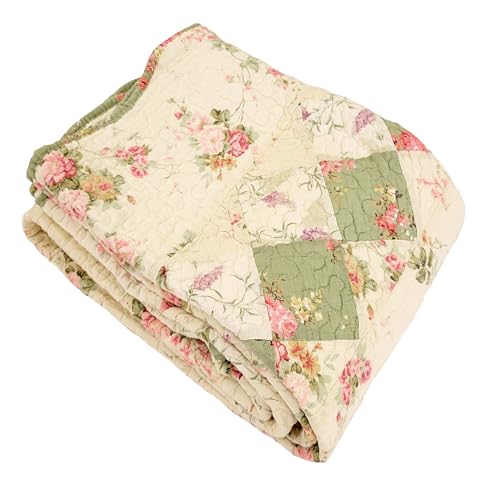 100% Cotton Patchwork Throw Quilt - Floral Design, 50 x 60 inches