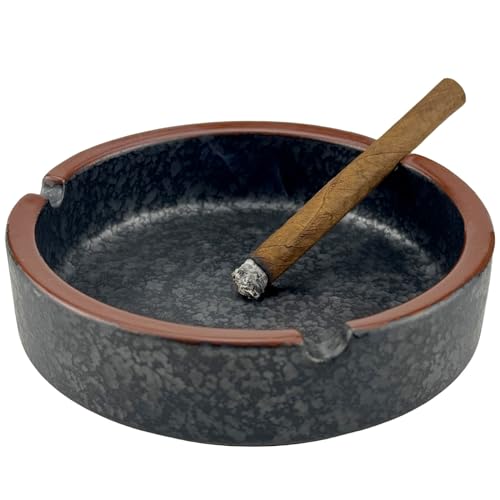 Ceramic Ashtray with Unique Lava Black Glaze - Medium Decorative Ash Tray