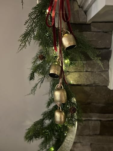 Rustic Hanging Bell Wind Chime, 4-Bell Wrought Iron Brass Finish Decor
