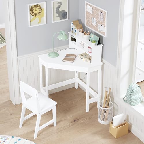 Wooden Kids Corner Desk and Chair Set with Hutch and Bulletin Board