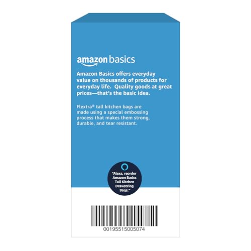 Amazon Basics Tall Kitchen Trash Bags, 13 Gallon, 120 Count, Unscented