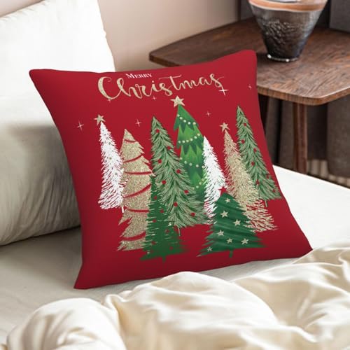 AELUTYSH Red Christmas Pillow Covers 18x18 Inch Set of 2 - Holiday Velvet Decor