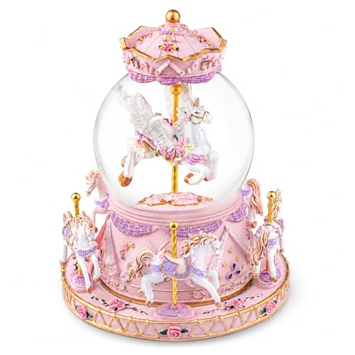 Unicorn Carousel Snow Globe Music Box, Rotating Musical Keepsake Gift