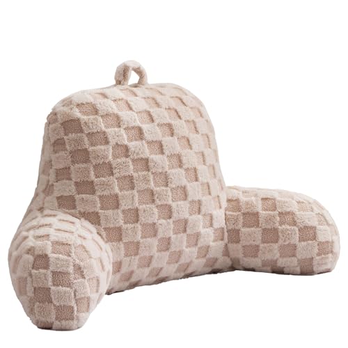 Checkered Bed Rest Wedge Pillow with Arms for Comfort & Support