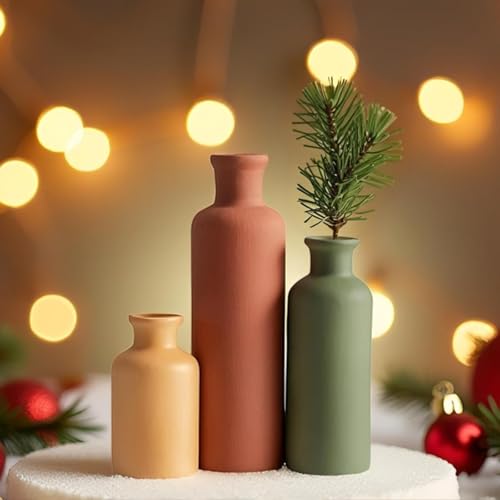 Modern Ceramic Vase Set of 3 - Neutral Matte Decorative Bottles