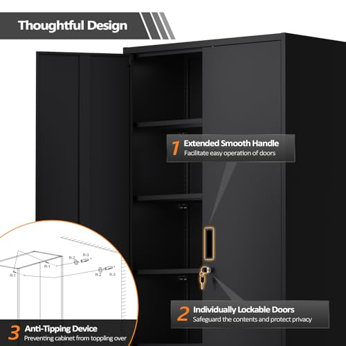 71-Inch Tall Metal Storage Cabinet with 5 Adjustable Shelves and Lockable Doors