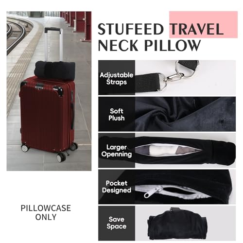 Stuffable Travel Neck Pillow with Zipper Closure - Velvet Design