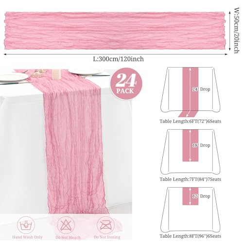24 Pack Dusty Rose Cheesecloth Table Runner, 20x120 Inch Gauze