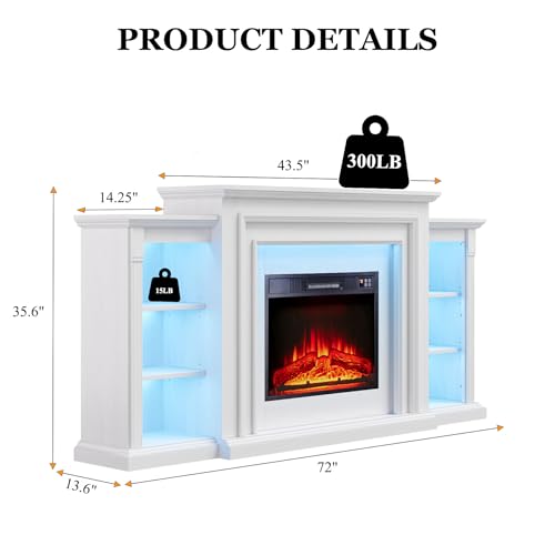 72 Inch Electric Fireplace TV Stand with Mantel and LED Lights