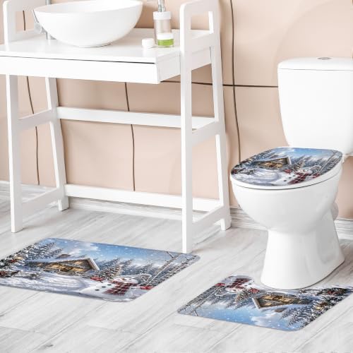Riyidecor Christmas Snowman Bathroom Shower Curtain Set with Rugs, White, 72" x 72" - 4 Pieces
