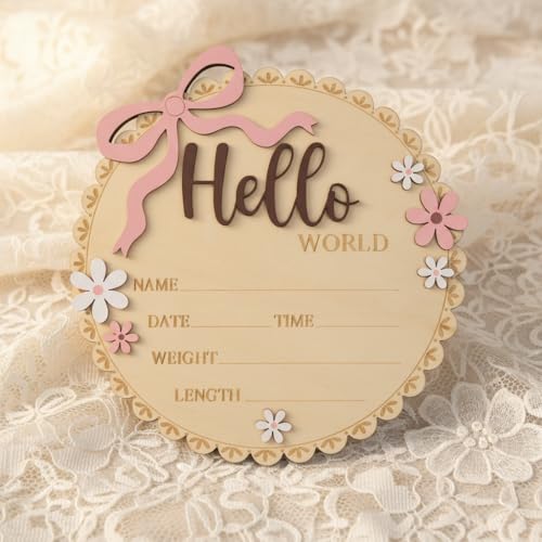 Wooden Baby Birth Announcement Sign with Floral Design