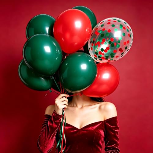 Red and Dark Green Balloons 50pcs 12in Confetti Mix, YGYXMY