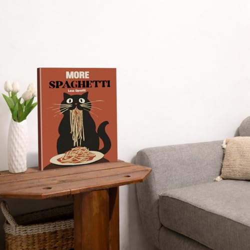 Funny Cat Spaghetti Wall Art Print - Humorous Cat Canvas Poster, Framed, 8x10 Inch, Color-J