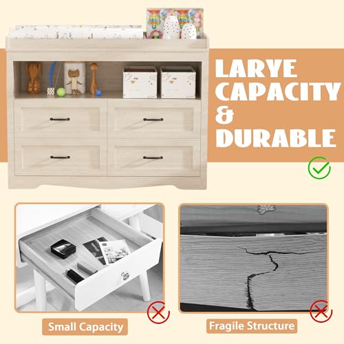 Baby Changing Table with LED Light and Detachable Nursery Dresser
