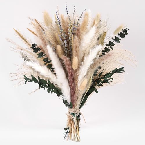Dried Pampas Grass Bouquet, 92 Pcs 11-13 Inch Small Boho Flowers for Vase Filler