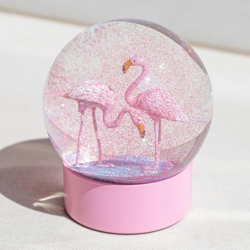 Pink Flamingo Snow Globe 100mm Decorative Glitter Water Globe for Home Decor
