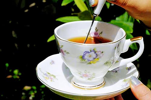 Pfedxoon Bone China Coffee Cup with Saucer & Spoon Set - 6.8oz Tea & Espresso Cups