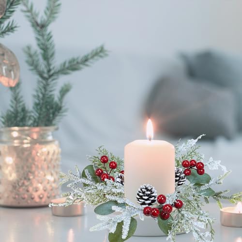 4-Pack Artificial Eucalyptus & Snowy Cedar Christmas Candle Rings