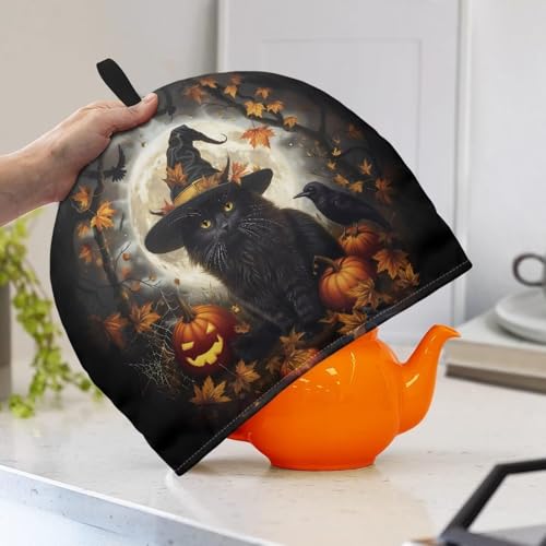 Black Cat Full Moon Insulated Teapot Cozy - Decorative Tea Pot Warmer