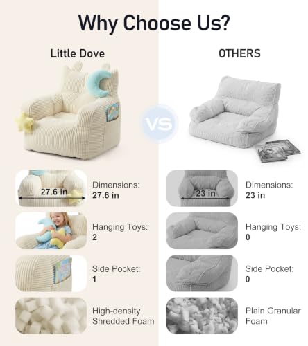 Kids Bean Bag Chair with Plush Toys & Side Pocket, Beige Corduroy Seat