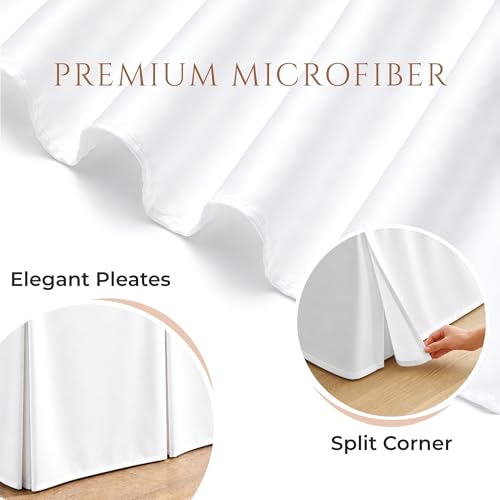 Twin XL Bed Skirt 42 Inch Drop Length Pleated Microfiber Dorm Room Bedding - White, Split Corner - Variation 01