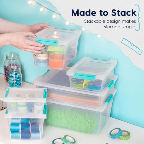 Clear Plastic Storage Bins with Lids 6 Qt 4-Pack Stackable Craft Organizers