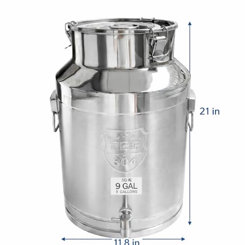 9.3 Gallon Stainless Steel Milk Can with Sealed Lid Heavy Duty Water & Oil Storage