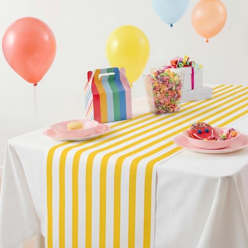 Yellow Striped Paper Table Runner Roll, 25ft x 16in Disposable Decor