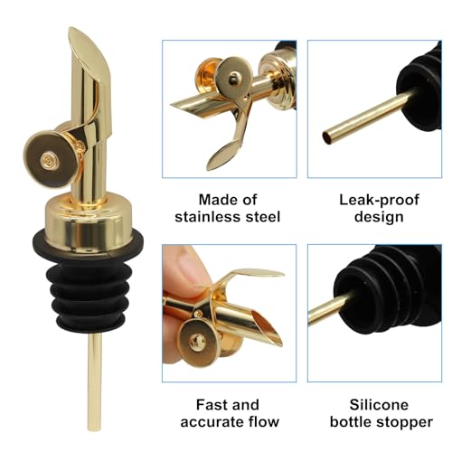 2 Pack Gold Auto Flip Pour Spouts for Bottles - Universal Fit Kitchen & Bar