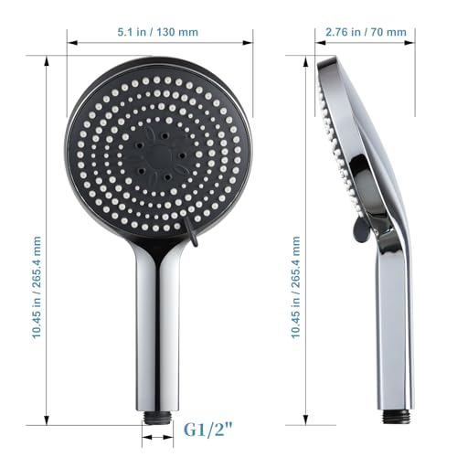 5-Inch High Pressure Handheld Shower Head, 6-Mode Adjustable Sprayer