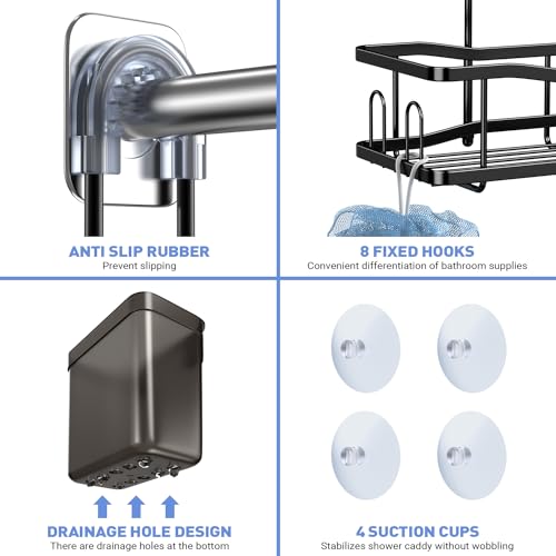 Hanging Shower Caddy Over Shower Head - Rustproof 2-Tier Storage Rack