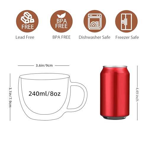 8oz Double Wall Glass Coffee Mugs Set of 2 Insulated Clear Tea & Espresso Cups