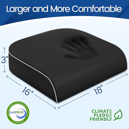 Memory Foam Seat Cushion for Tailbone Pain Relief - Large Ergonomic Chair Pad