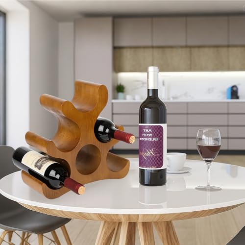 6-Bottle Wooden Countertop Wine Rack - Freestanding Wine Storage Stand