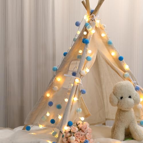 Nakolulu 2-Pack Blue 6.54ft Pom Pom Fairy Lights 20 LEDs Battery Operated