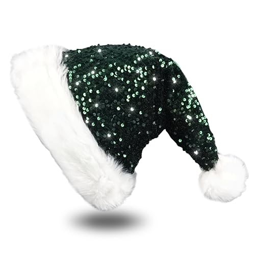 Green Sequin Santa Hat for Adults - Christmas & Holiday Party Accessory