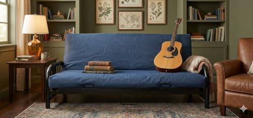 Full Size Denim Futon Mattress Cover - Thick, Durable Dark Blue