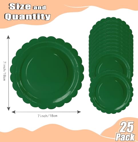 HEIPINIUYE 25 Pack Green Paper Plates 7 Inch Scalloped Disposable Dinnerware for Parties