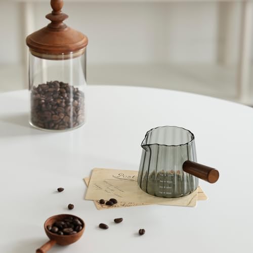 Olvini Gray 6oz Espresso Cups with V-Shaped Pour Spout and Wooden Handle