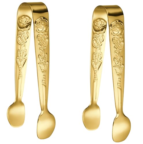 2 Pcs Gold Stainless Steel Ice Tongs - 4.1 Inch Bar & Dessert Utensils