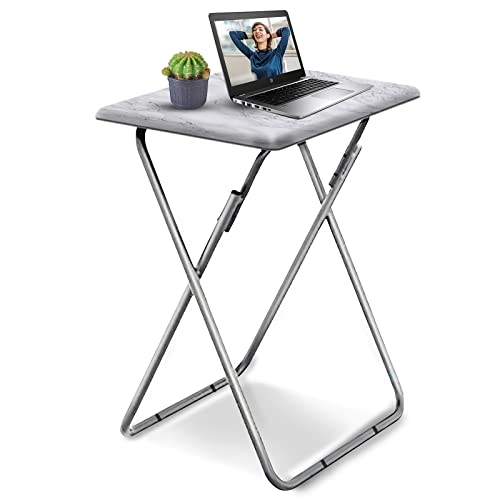Folding TV Tray Table, Portable Snack Table with X-Leg Base, White Marble