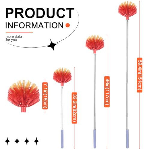 Cobweb Duster with Extension Pole - 59-Inch Extendable Spider Web Brush