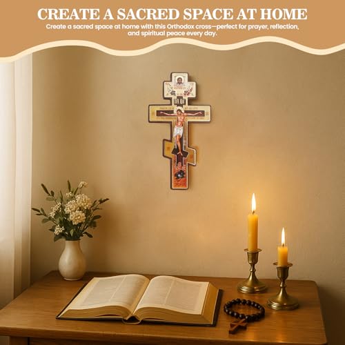 Orthodox Three-Bar Wall Cross, Traditional Christian Crucifix Icon