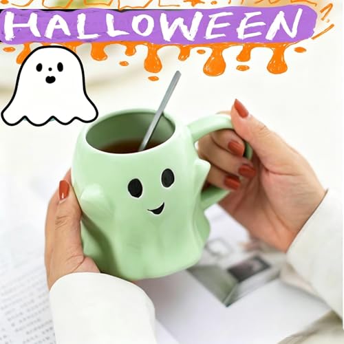 Green Halloween Ghost Mug 3D Ceramic Coffee Cup - Novelty Spooky Drinkware