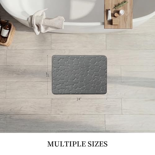 YIHOUSE Memory Foam Bath Mat Non-Slip Cobblestone Rug (17x24 Dark Gray)