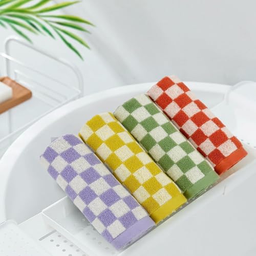 Jacquotha Checkered Cotton Wash Cloths 4 Pack - Vibrant Colors, 13x13 Inches