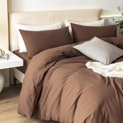 Queen Washed Cotton Duvet Cover Set - 3 Piece Soft Linen Feel Bedding